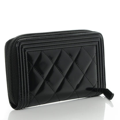 Chanel Glazed Calfskin Quilted Small Boy Zip Around Wallet Black 3 of 8