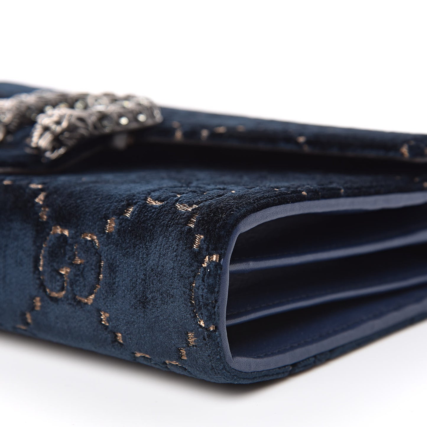 Velvet Crystal GG Monogram Mini Dionysus Chain Wallet Blue Beige Black