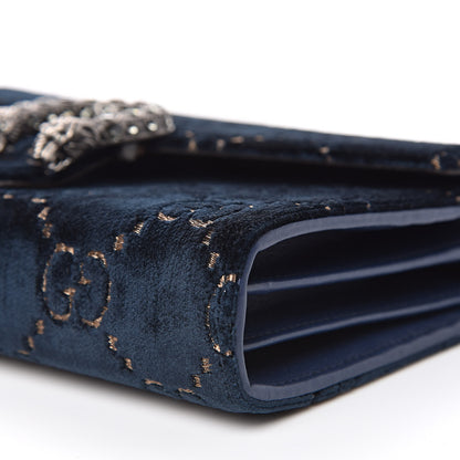 Gucci Velvet Crystal GG Monogram Mini Dionysus Chain Wallet Blue Beige Black 9 of 11