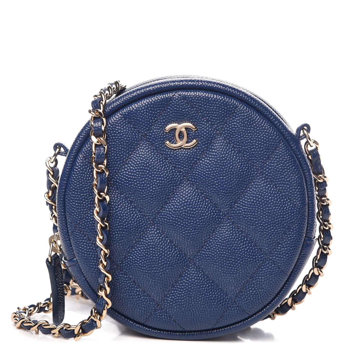 Chanel Caviar Quilted Round Clutch With Chain Navy 1 of 10