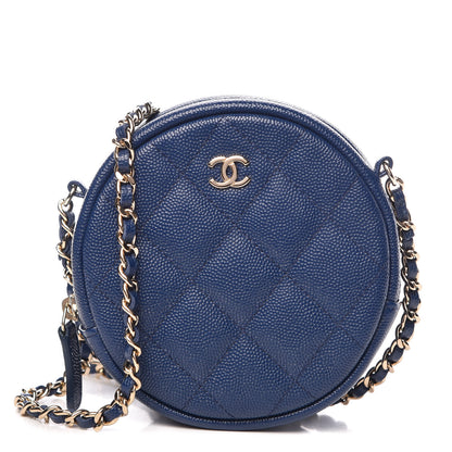 Chanel Caviar Quilted Round Clutch With Chain Navy 1 of 10
