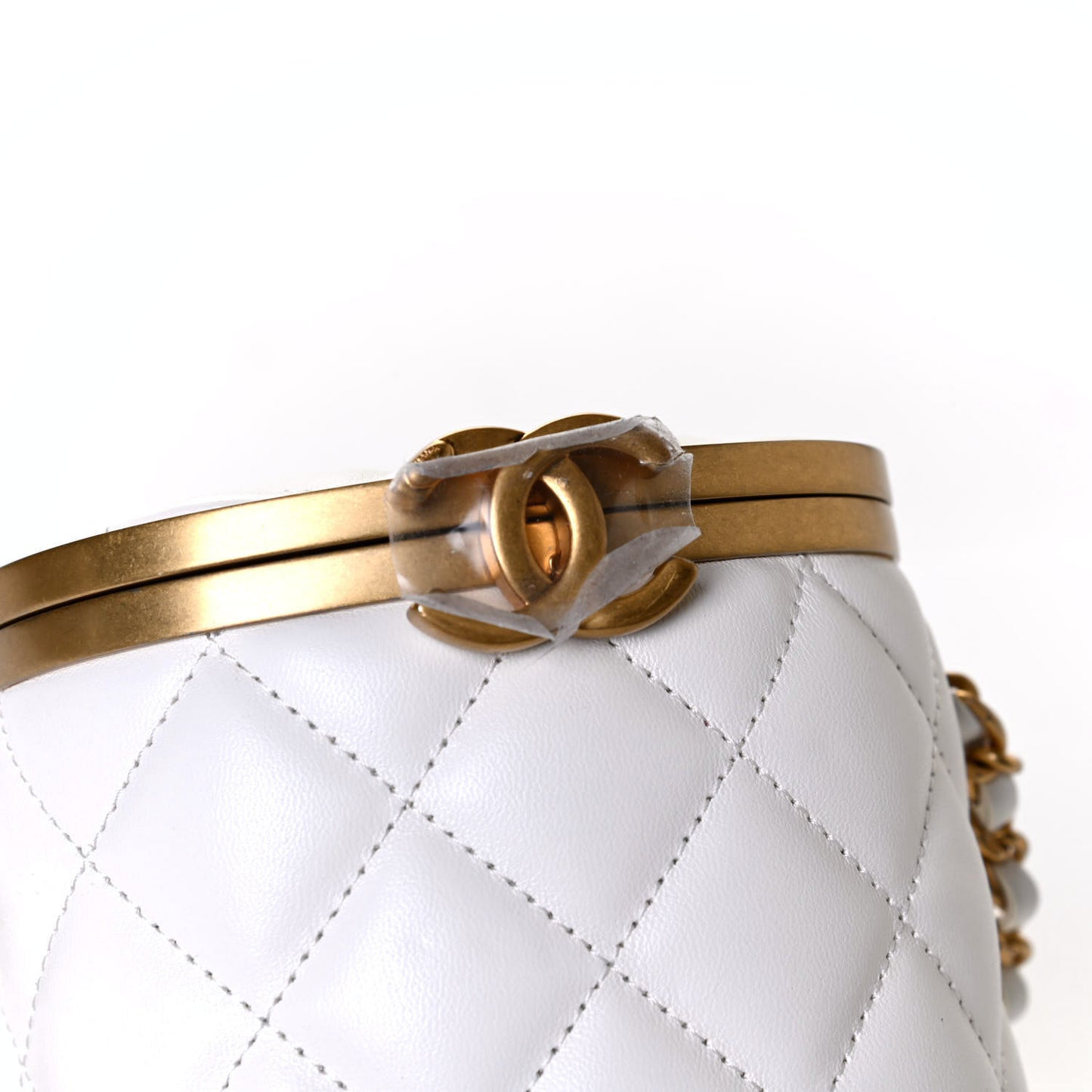 Lambskin Quilted Mini Crown Box Bag White