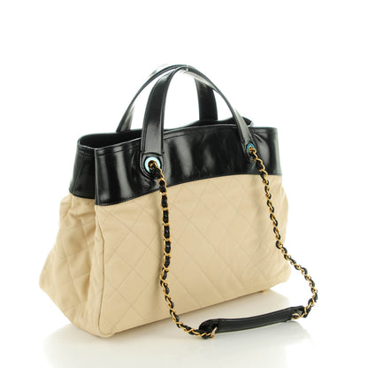 Chanel Calfskin Quilted In The Mix Shopping Tote Beige Black 3 of 7