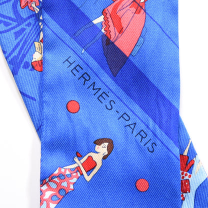 Hermes Silk Ex-Libris Les Parisiennes Twilly Bleu Royal Rouge Ciel 2 of 4