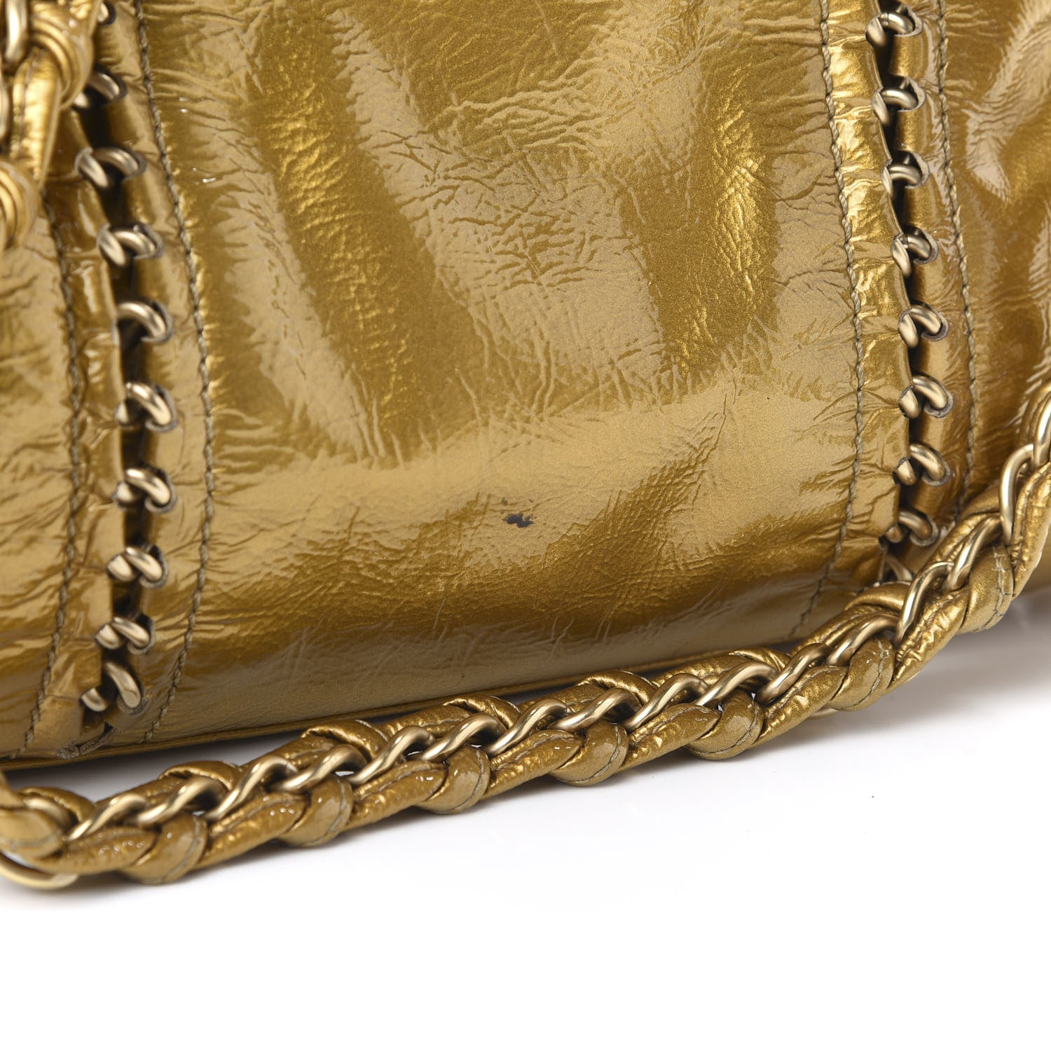 Chanel Crinkled Patent Modern Chain Tote Gold 11 of 12