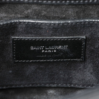 Saint Laurent Calfskin Fringe Medium Snake Monogram Satchel Black 6 of 6