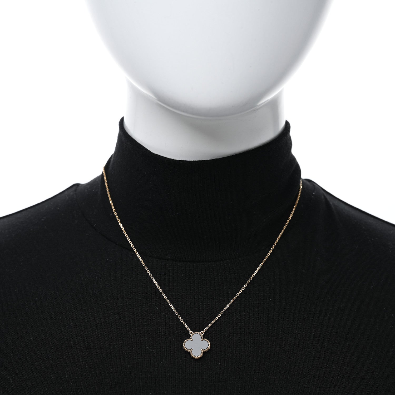 Van Cleef & Arpels 18K Yellow Gold Black Onyx Vintage Alhambra Pendant Necklace 2 of 5