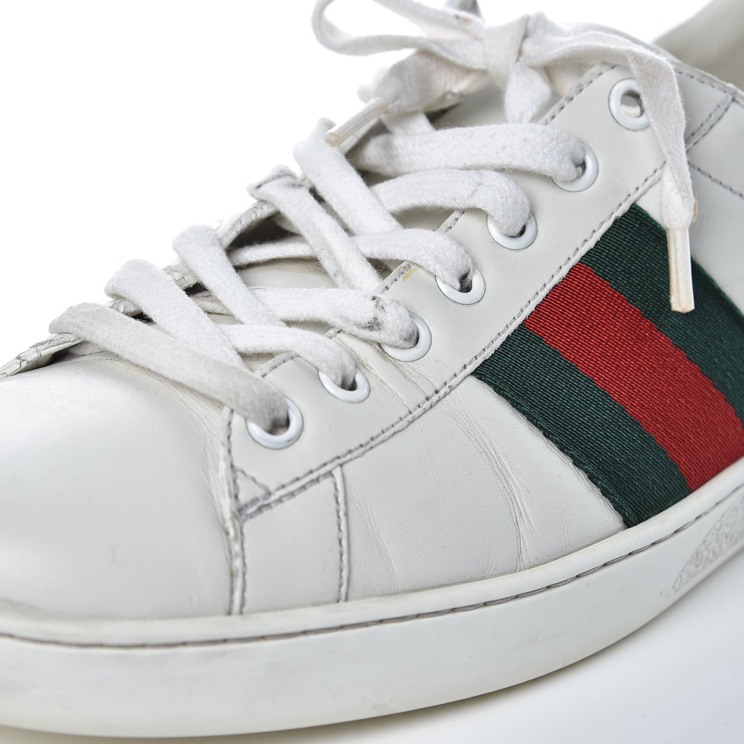 Gucci Calfskin Crocodile Web Mens Ace Sneakers 8.5 White Green 10 of 19