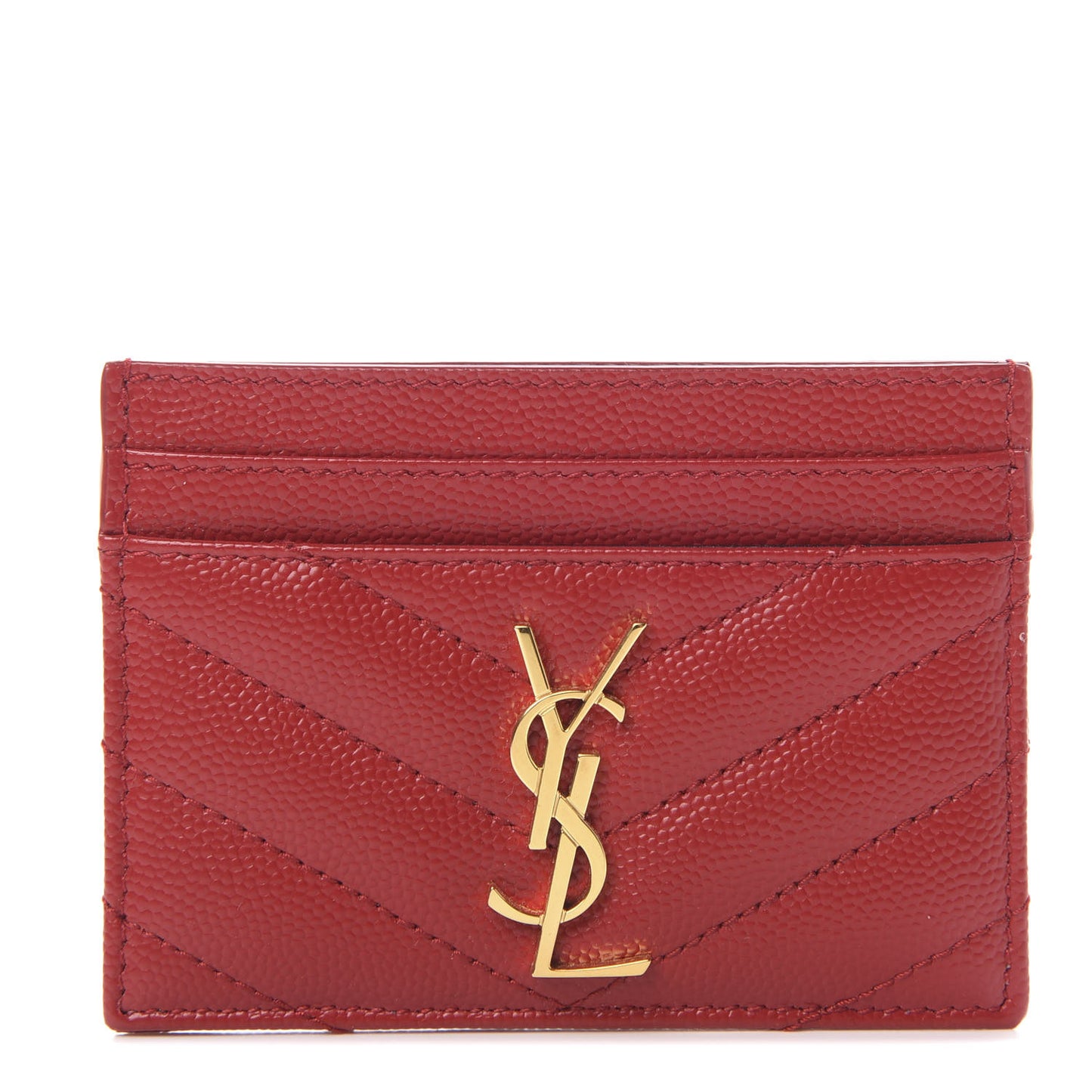 Grain De Poudre Matelasse Chevron Monogram Credit Card Case Rouge Eros