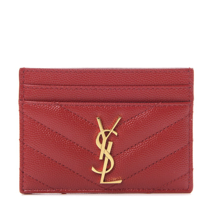 Saint Laurent Grain De Poudre Matelasse Chevron Monogram Credit Card Case Rouge Eros 1 of 8