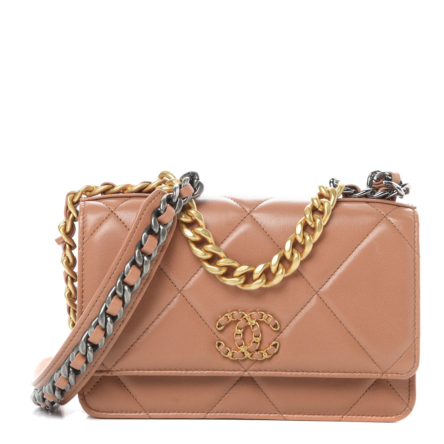 Lambskin Quilted 19 Wallet On Chain WOC Brown