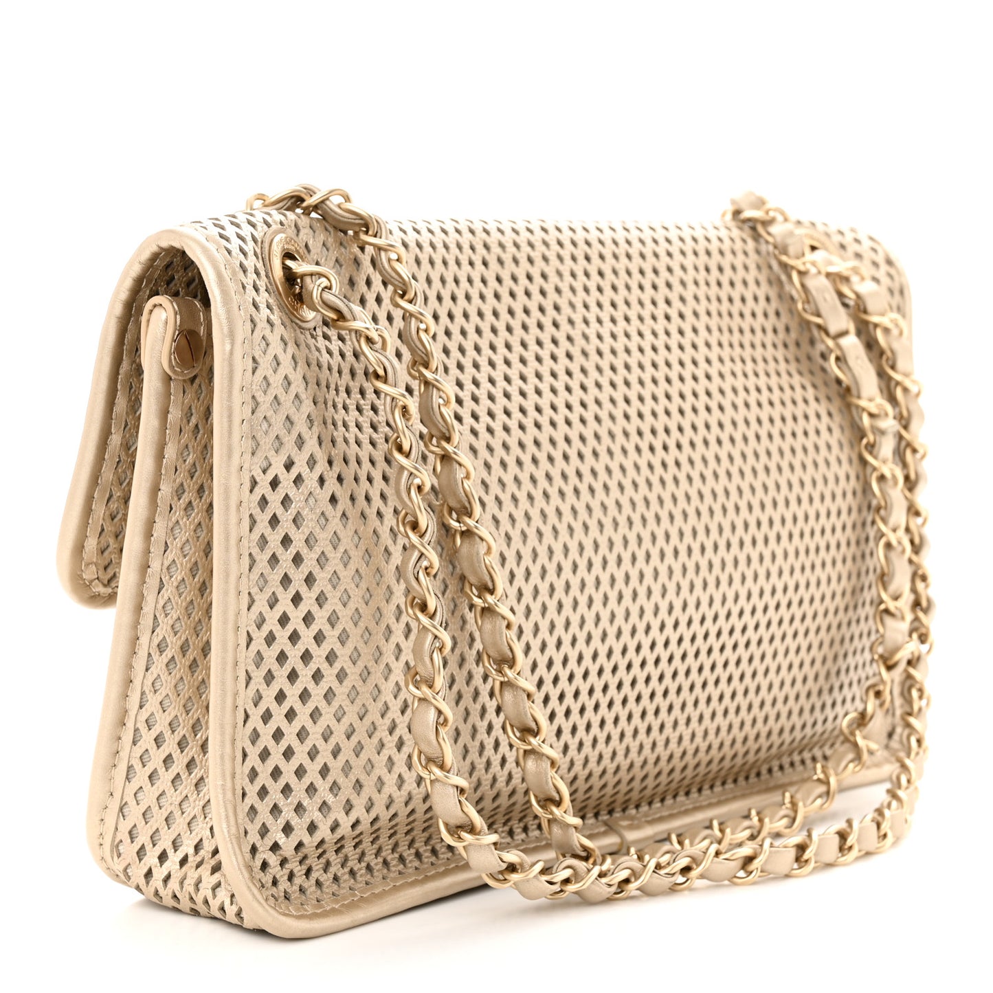 Metallic Perforated Calfskin Medium Up In The Air Flap Gold