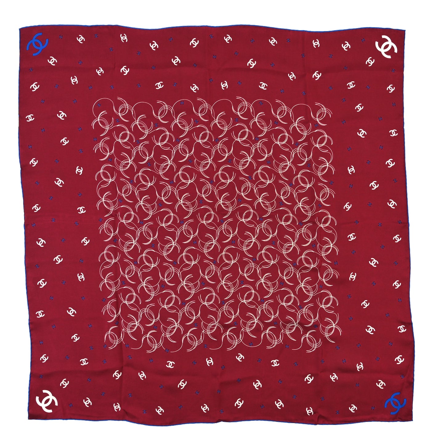 Silk CC Square Scarf Burgundy Blue