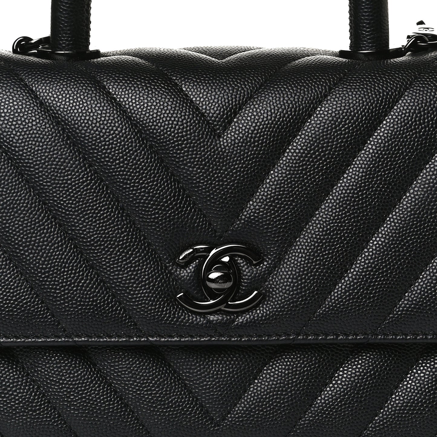 Caviar Chevron Quilted Mini Coco Handle Flap So Black