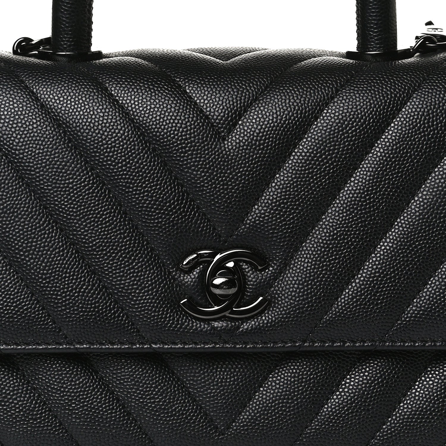 Chanel Caviar Chevron Quilted Mini Coco Handle Flap So Black 9 of 13