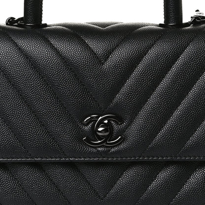 Chanel Caviar Chevron Quilted Mini Coco Handle Flap So Black 9 of 13