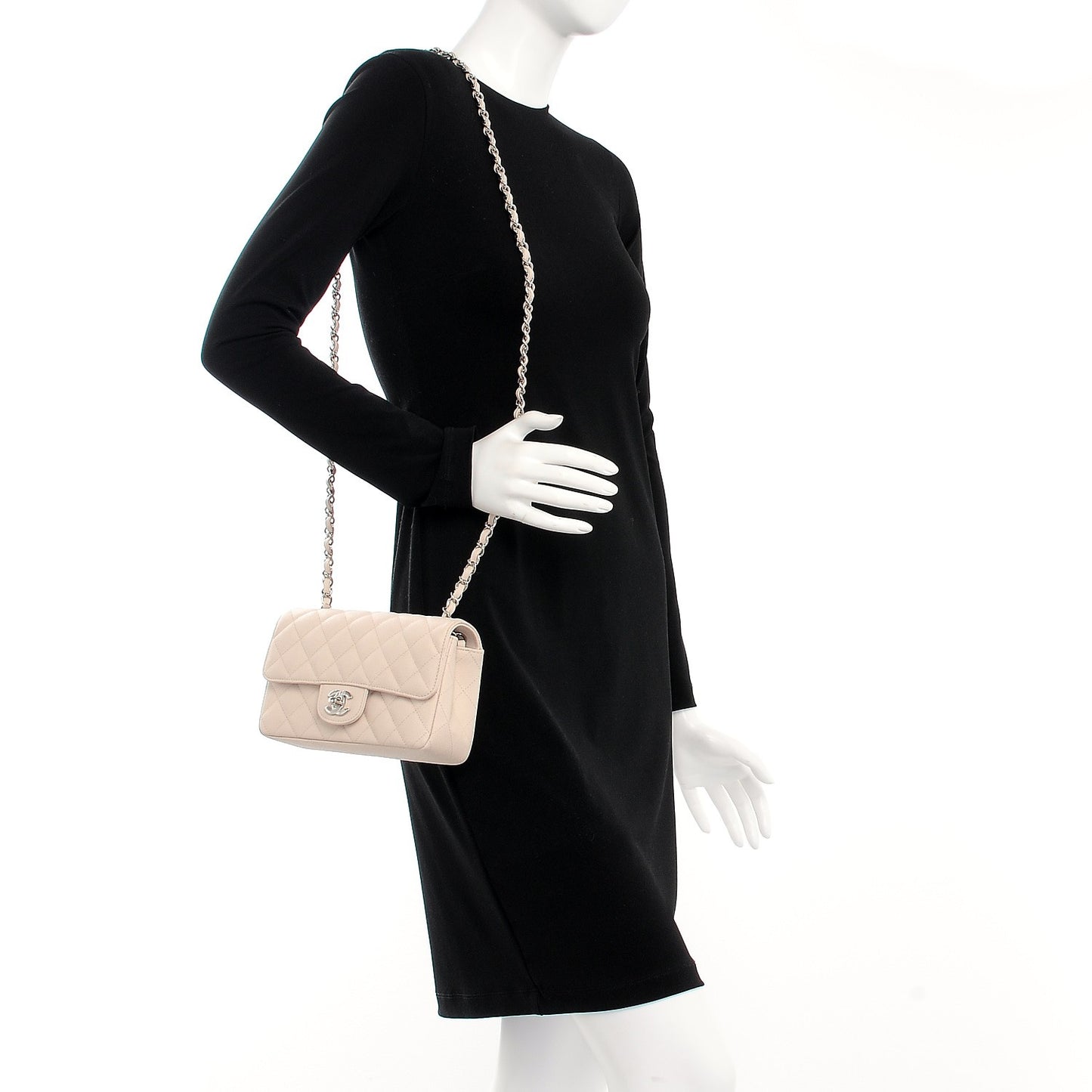 Caviar Quilted Mini Rectangular Flap Light Beige