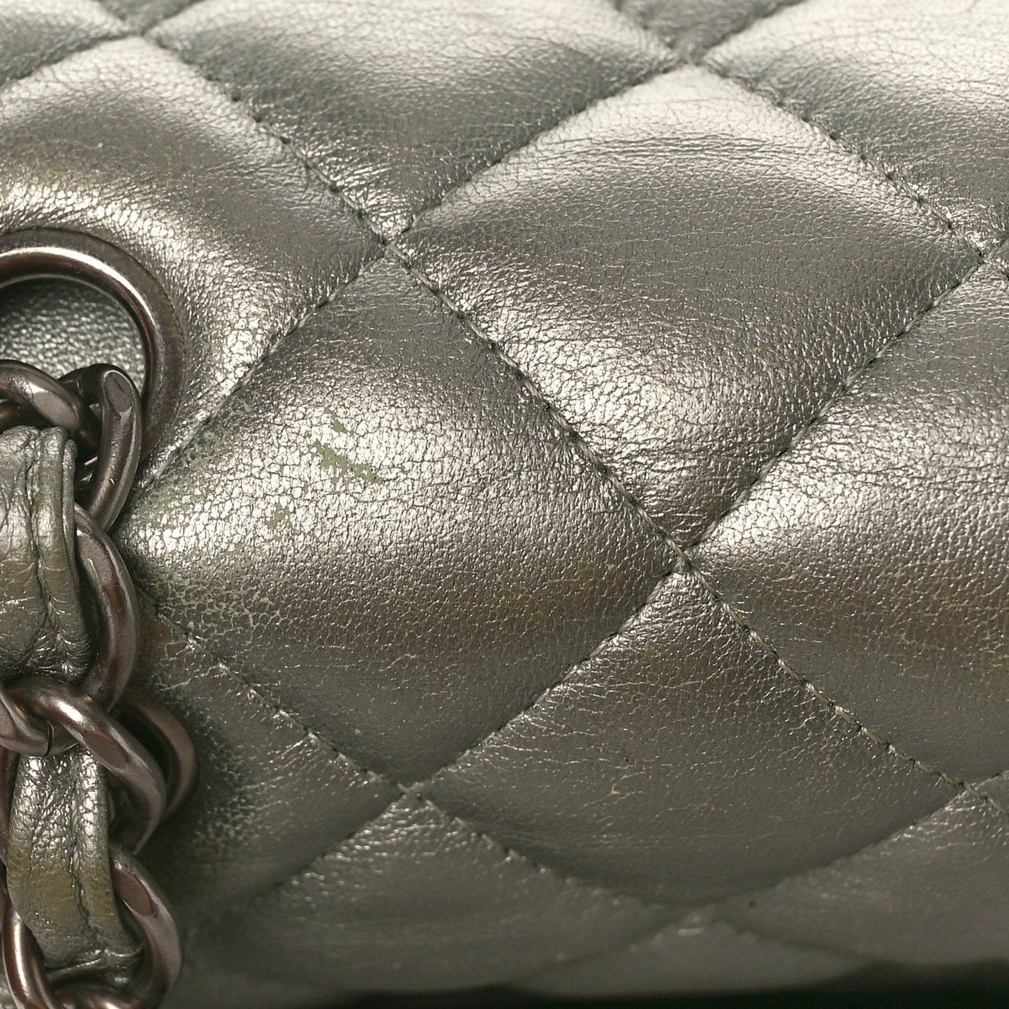 Metallic Lambskin Quilted Maxi Double Flap Green