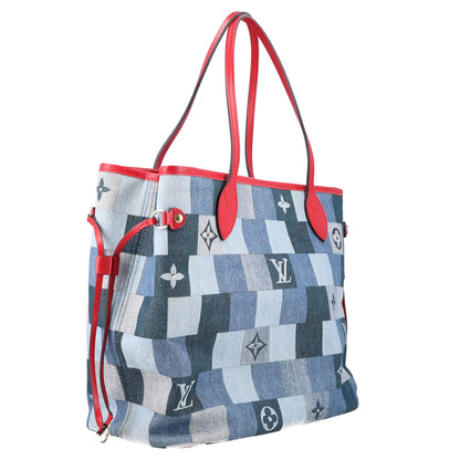 Louis Vuitton Denim Damier Monogram Patchwork Neverfull Blue Rouge 5 of 11