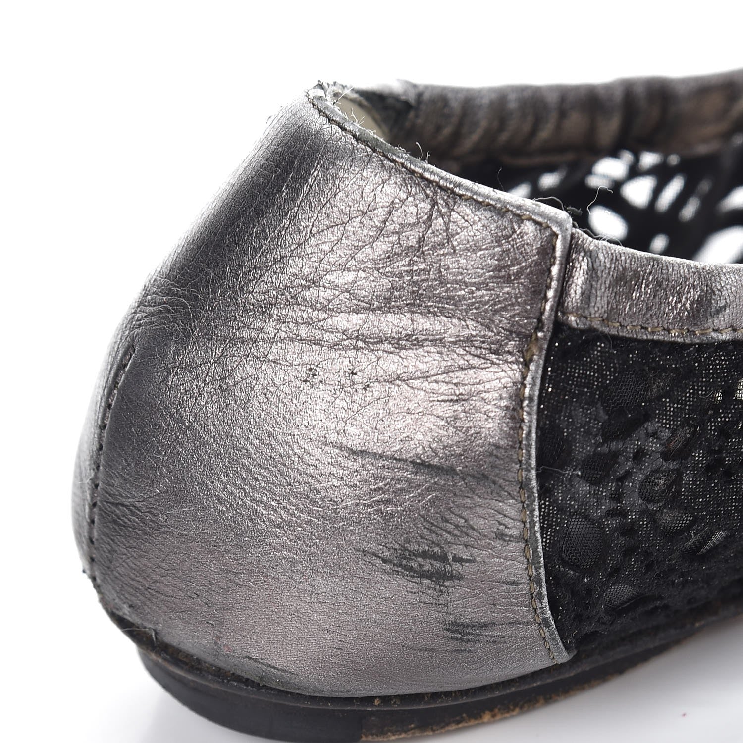 Chanel Metallic Calfskin Lace Pearl CC Cap Toe Elastic Ballerina Flats 37.5 Black 14 of 15