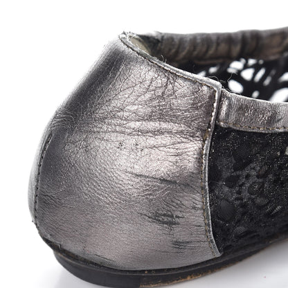 Chanel Metallic Calfskin Lace Pearl CC Cap Toe Elastic Ballerina Flats 37.5 Black 14 of 15