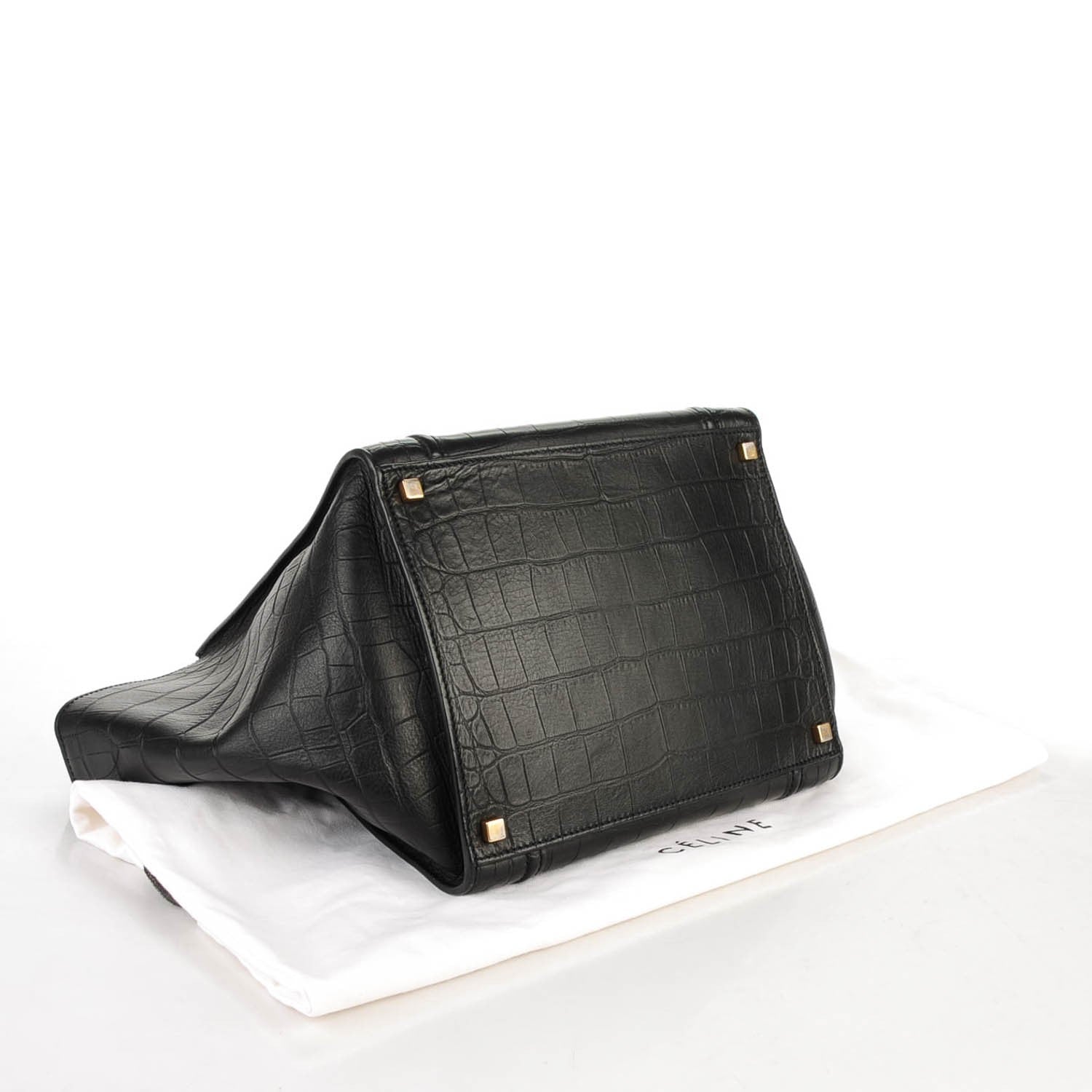 Celine Crocodile Embossed Calfskin Medium Phantom Luggage Black 4 of 7