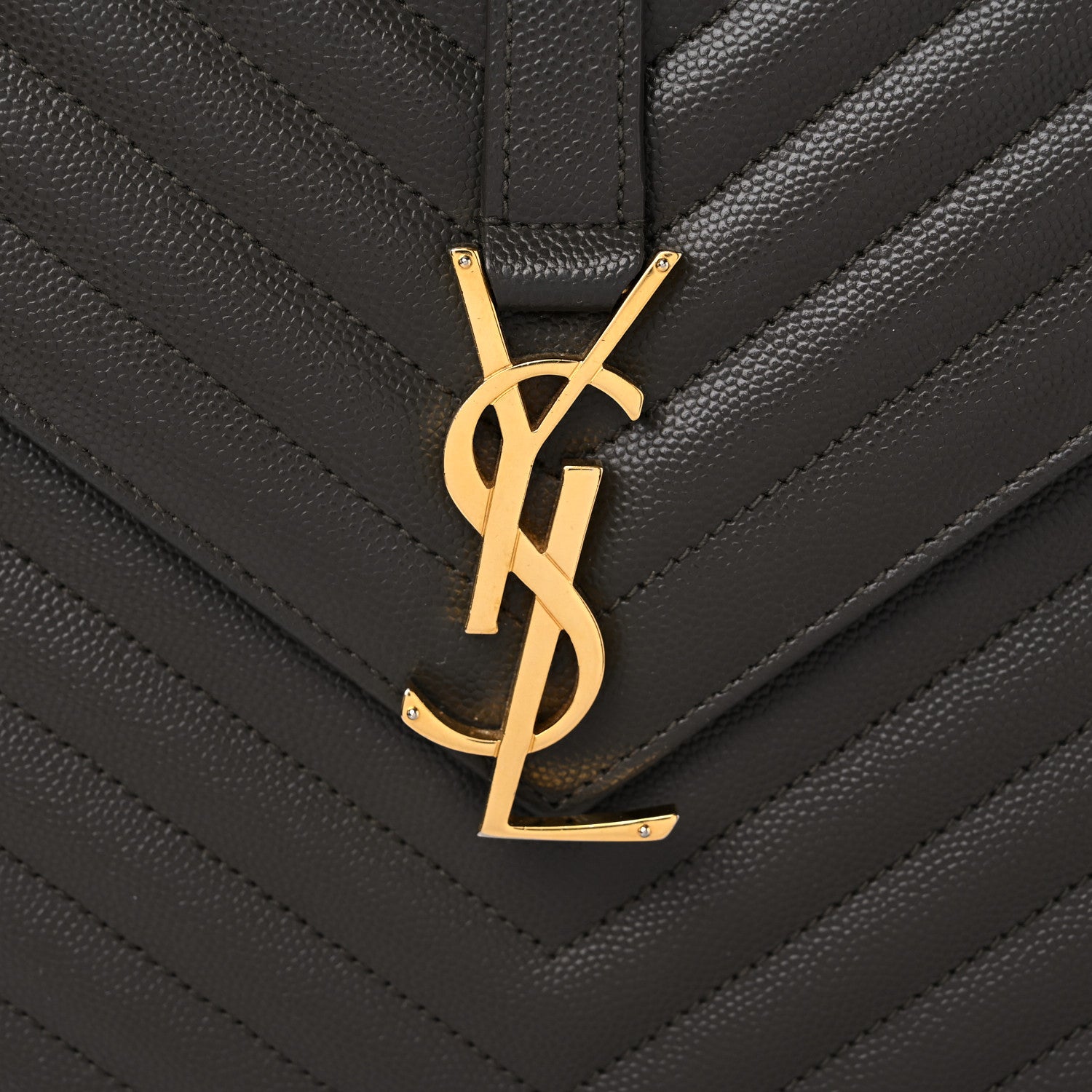 Saint Laurent Grain De Poudre Matelasse Chevron Large Monogram Satchel Bronze 15 of 16