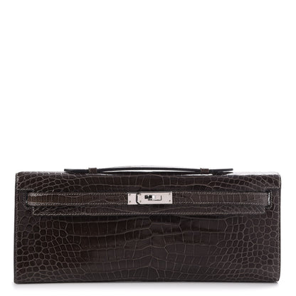 Hermes Shiny Porosus Crocodile Kelly Cut Pochette Graphite 1 of 7