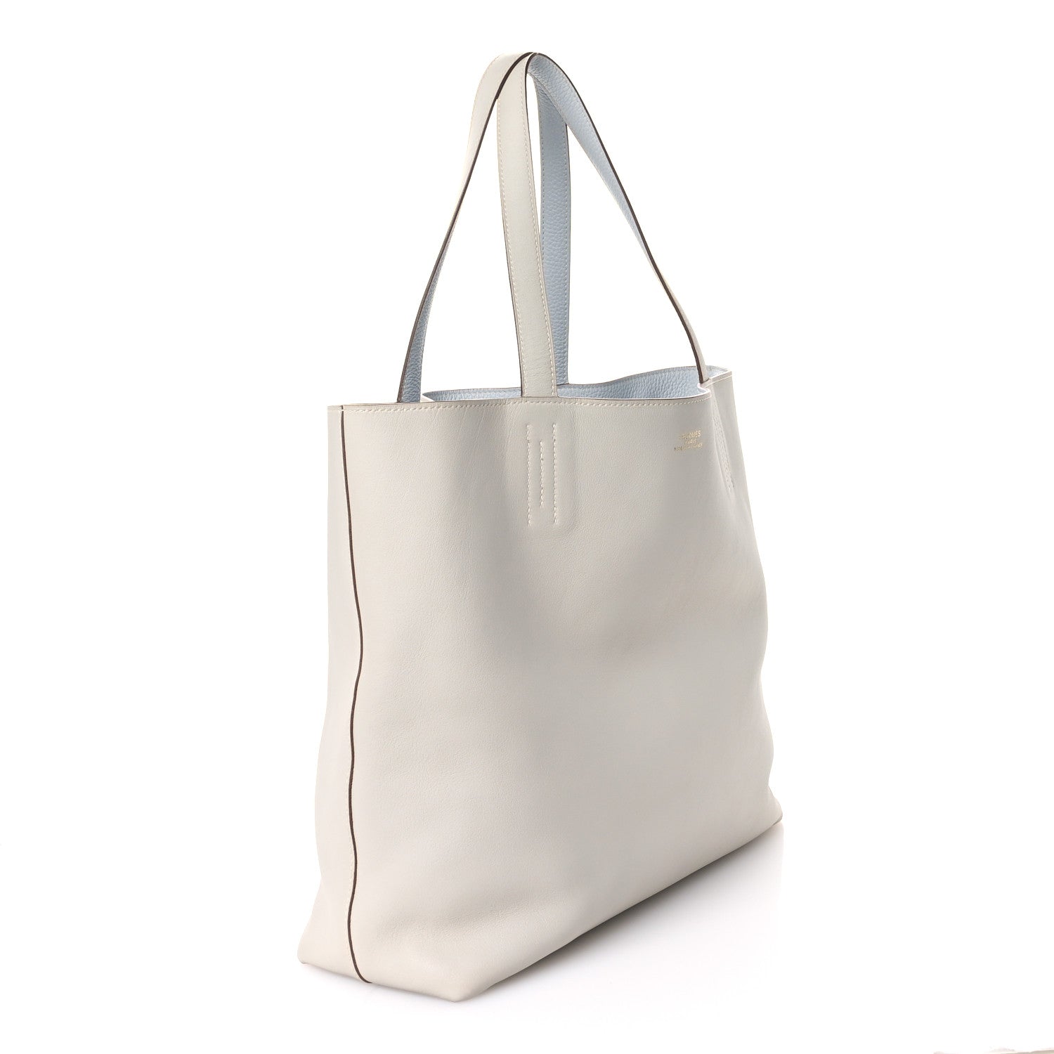Hermes Veau Sikkim Taurillon Clemence Double Sens 36 Reversible Tote Bleu Pale Gris Perle 5 of 17