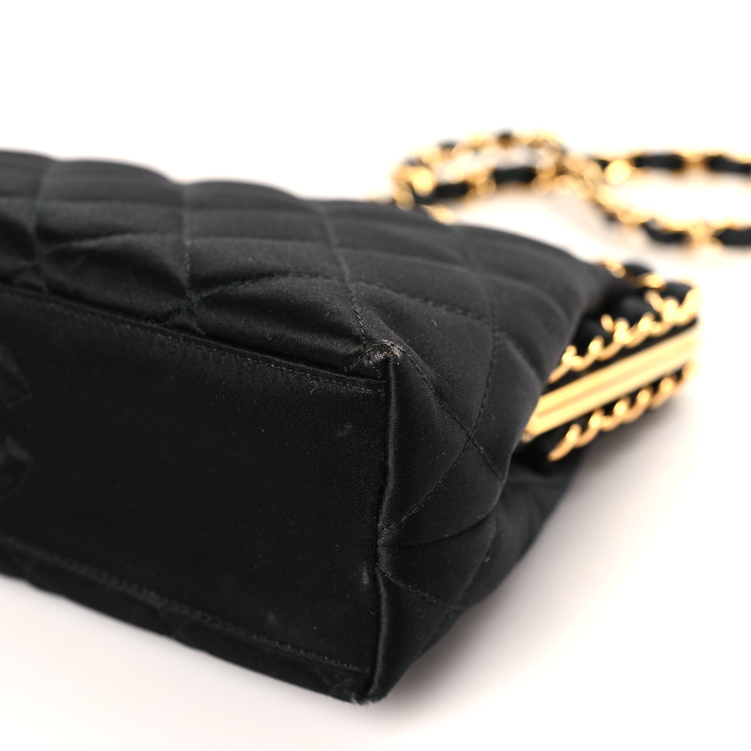 Chanel Satin Quilted Kisslock Clutch Black 9 of 9