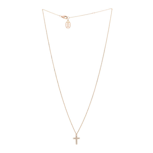 18K Pink Gold Diamond Symbols Cross Pendant Necklace