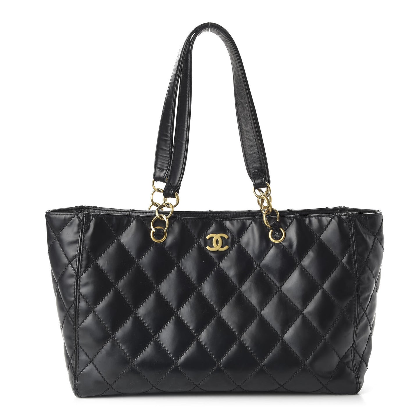 Glazed Calfskin Stitch Tote Black