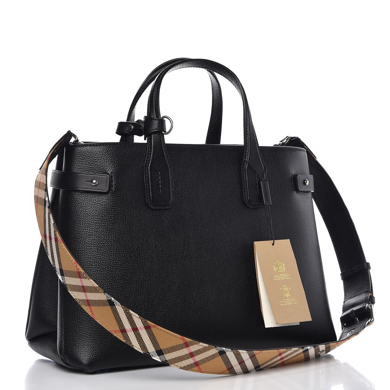Burberry Derby Calfskin House Check Medium Banner Tote Black 4 of 10