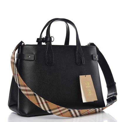 Burberry Derby Calfskin House Check Medium Banner Tote Black 4 of 10