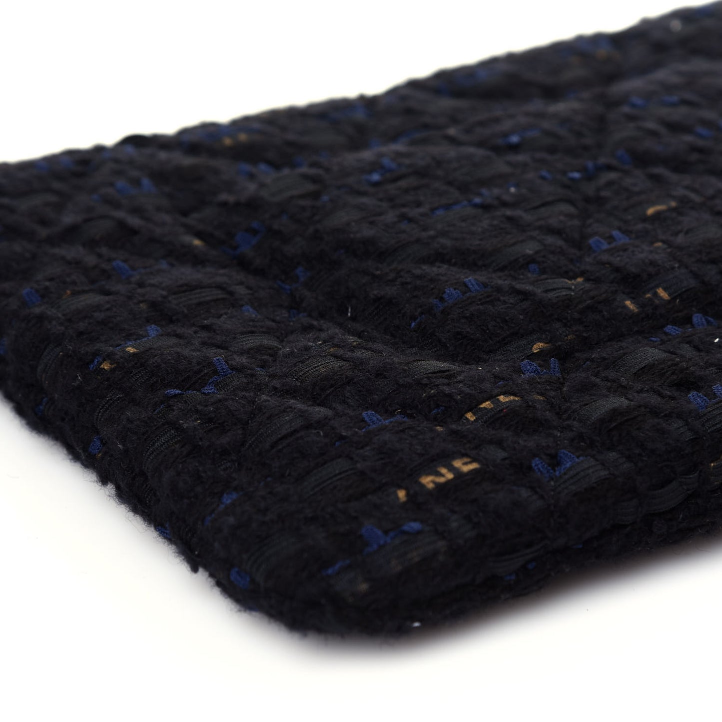 Tweed Quilted Large Chanel 19 Pouch Black Navy Gold