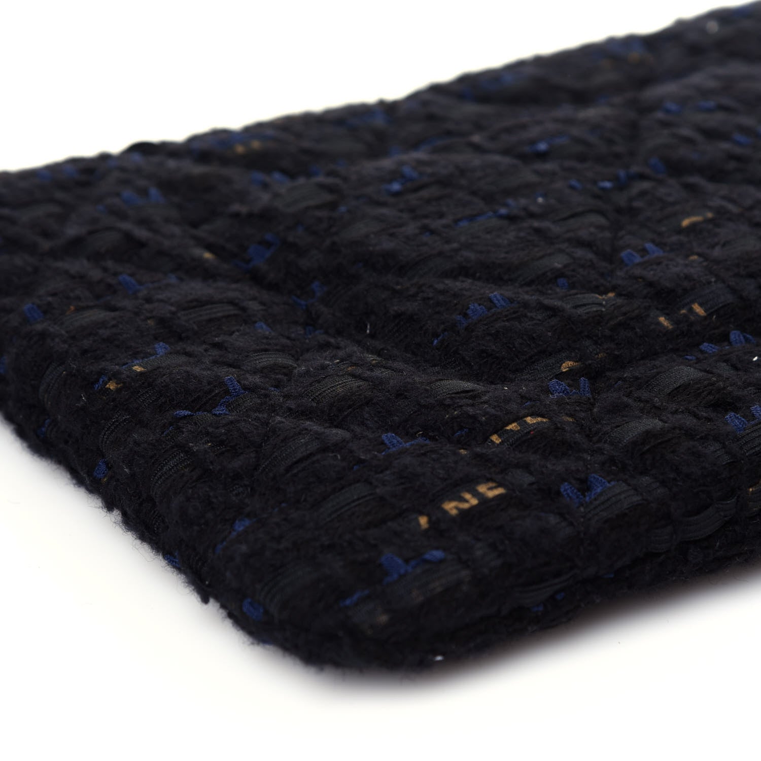 Chanel Tweed Quilted Large Chanel 19 Pouch Black Navy Gold 10 of 13