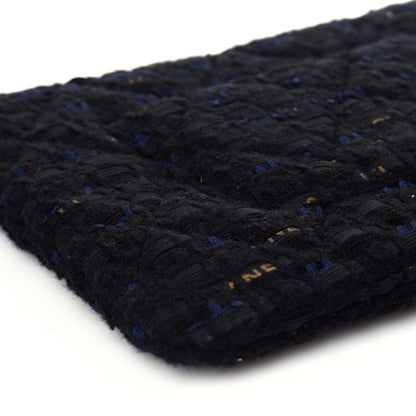 Chanel Tweed Quilted Large Chanel 19 Pouch Black Navy Gold 10 of 13