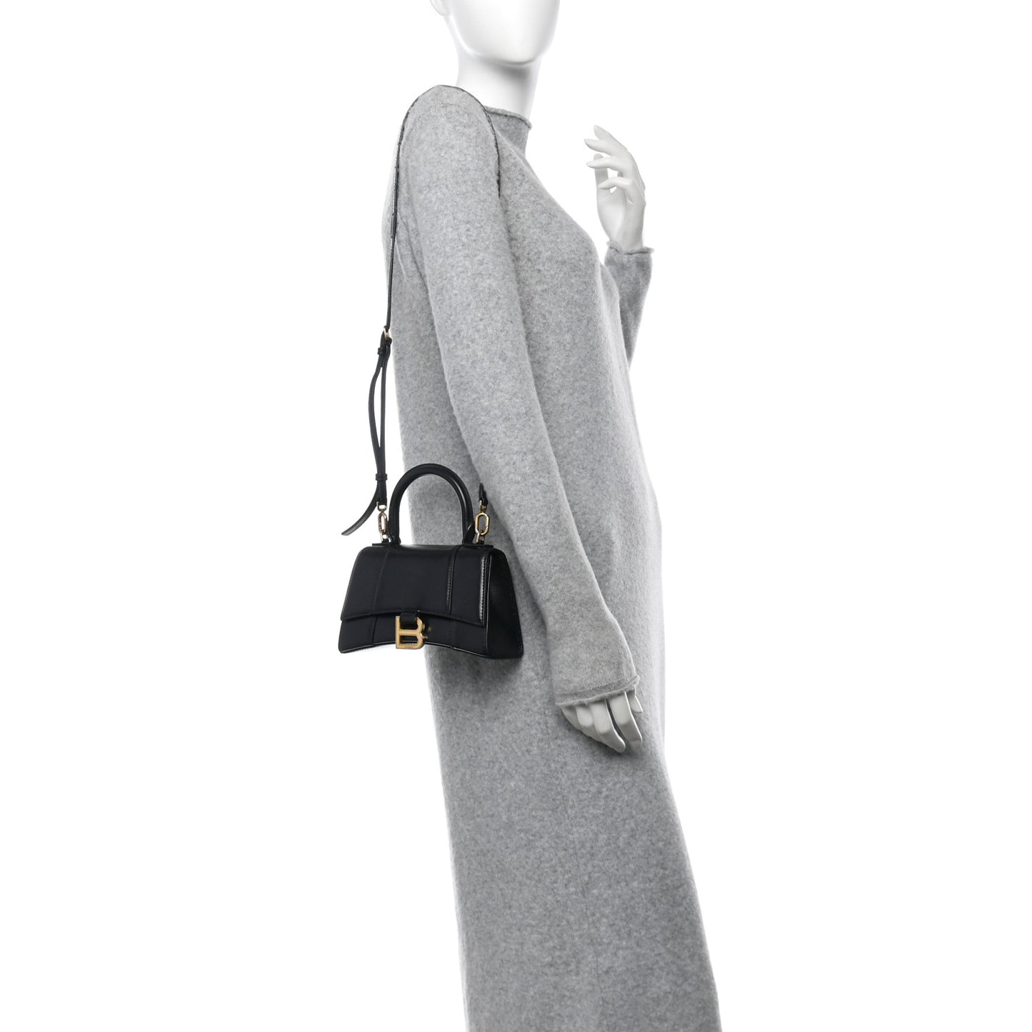 Shiny Box Calfskin Hourglass Top Handle Bag XS Black