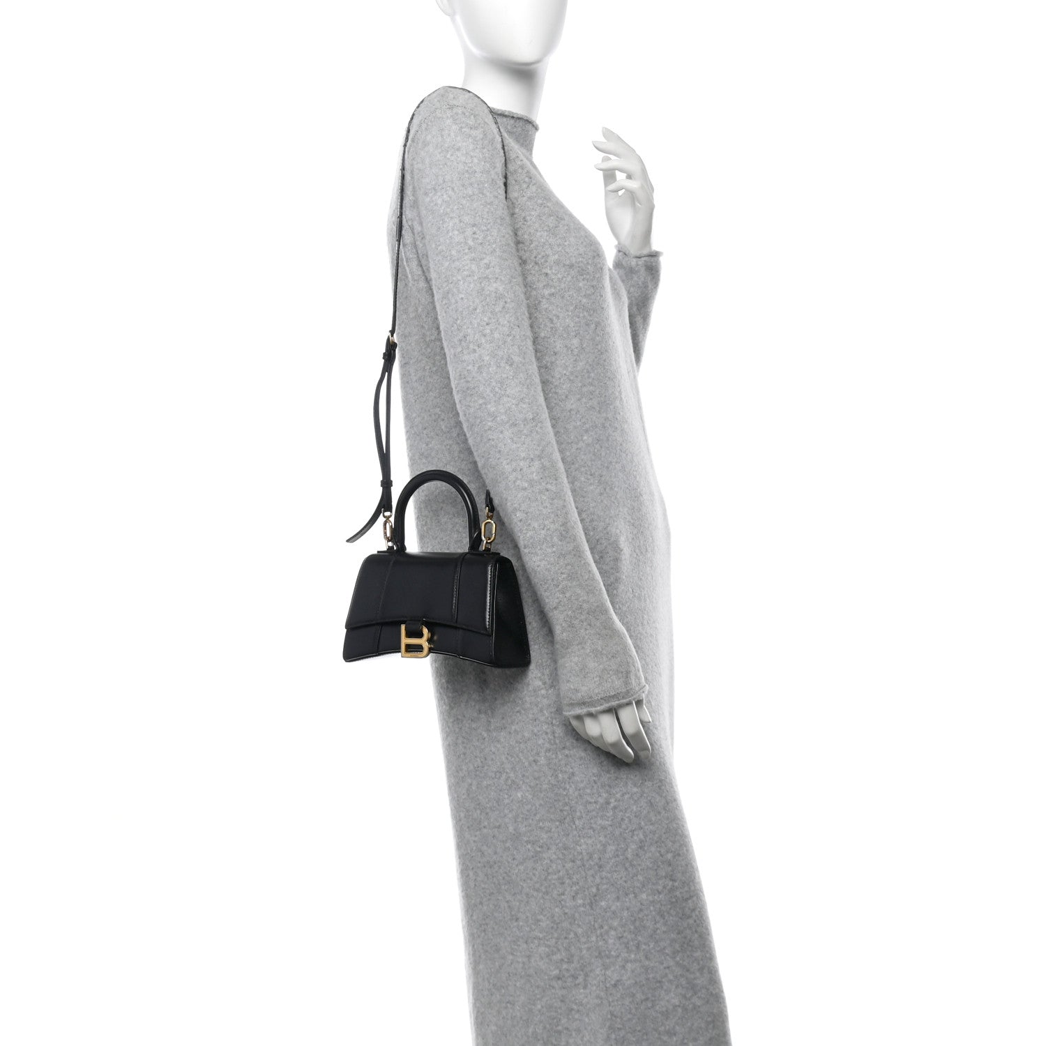Balenciaga Shiny Box Calfskin Hourglass Top Handle Bag XS Black 2 of 15