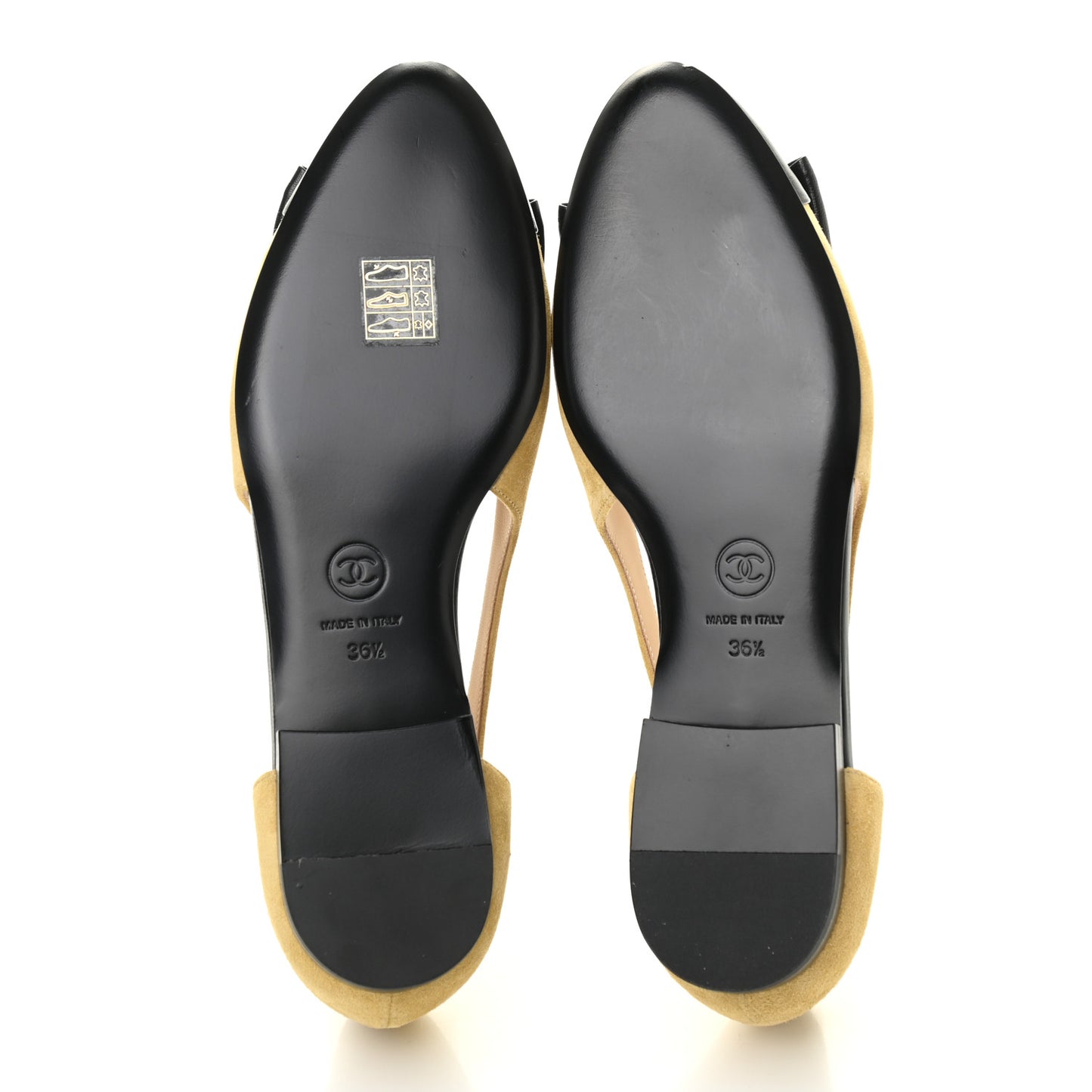 Suede Calfskin Lambskin Crystal Bow CC Ballerina Flats 36.5 Beige Black