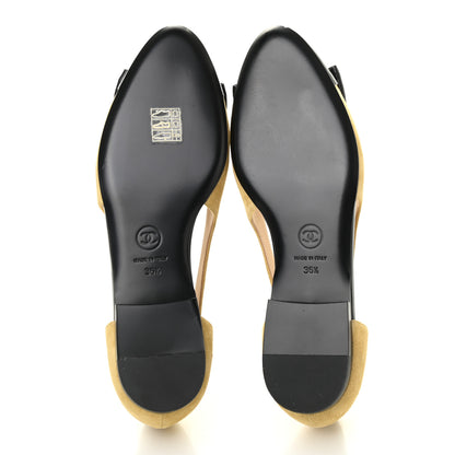 Chanel Suede Calfskin Lambskin Crystal Bow CC Ballerina Flats 36.5 Beige Black 5 of 9