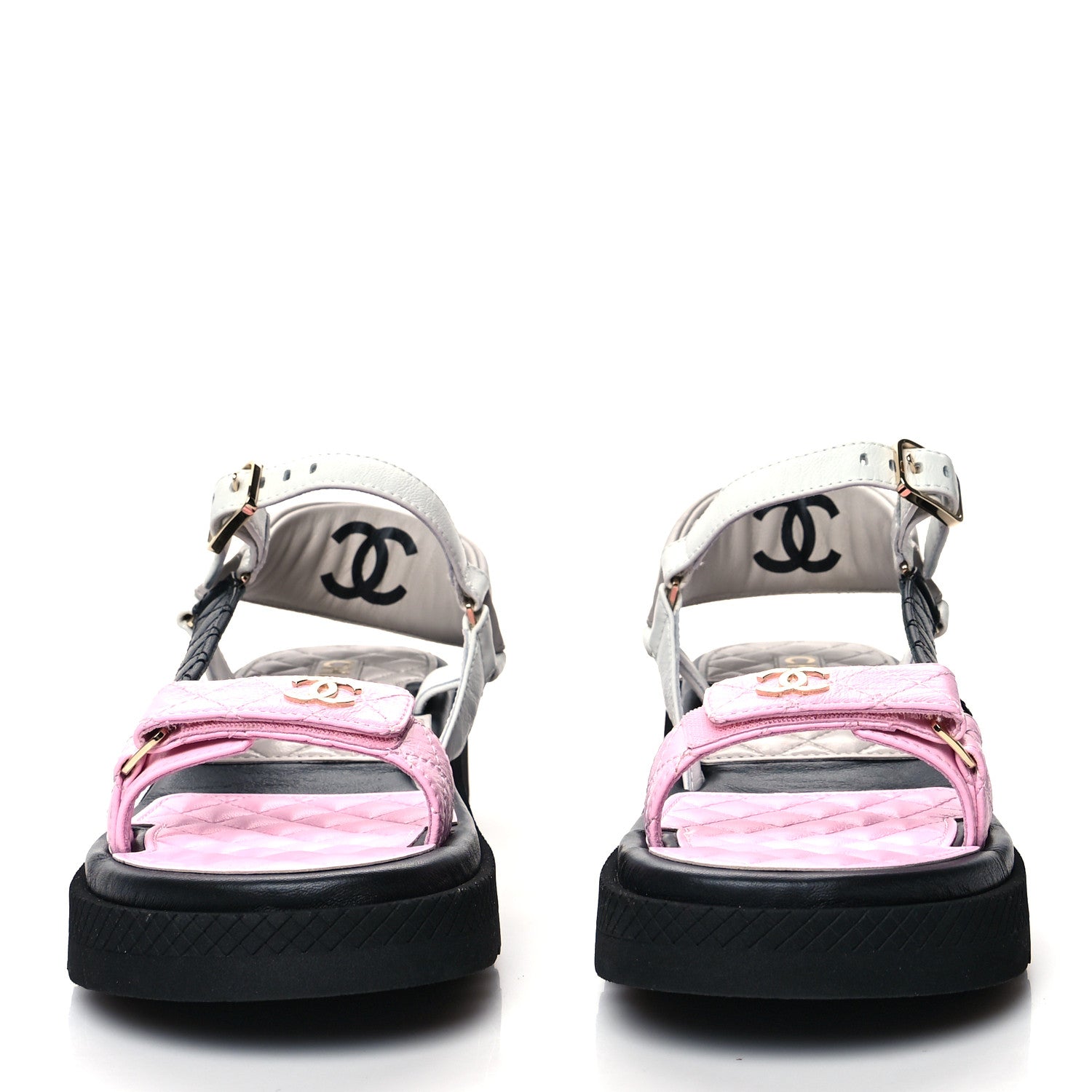 Chanel Lambskin Quilted CC Logo Platform Sandals 41 Black White Pink 2 of 8
