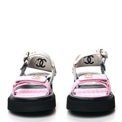 Chanel Lambskin Quilted CC Logo Platform Sandals 41 Black White Pink 2 of 8