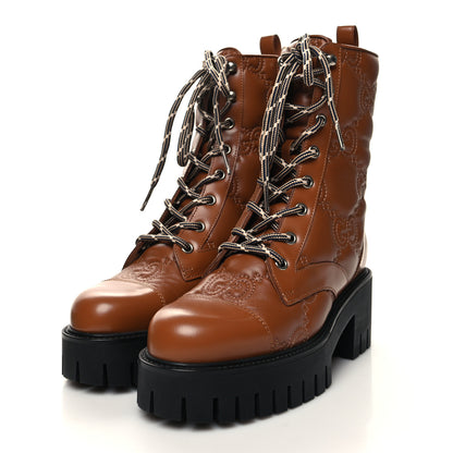 Gucci Cordovan Lux Nappa GG Matelasse Lace Up 60mm Combat Boots 36 Dark Hazel Brown 3 of 7