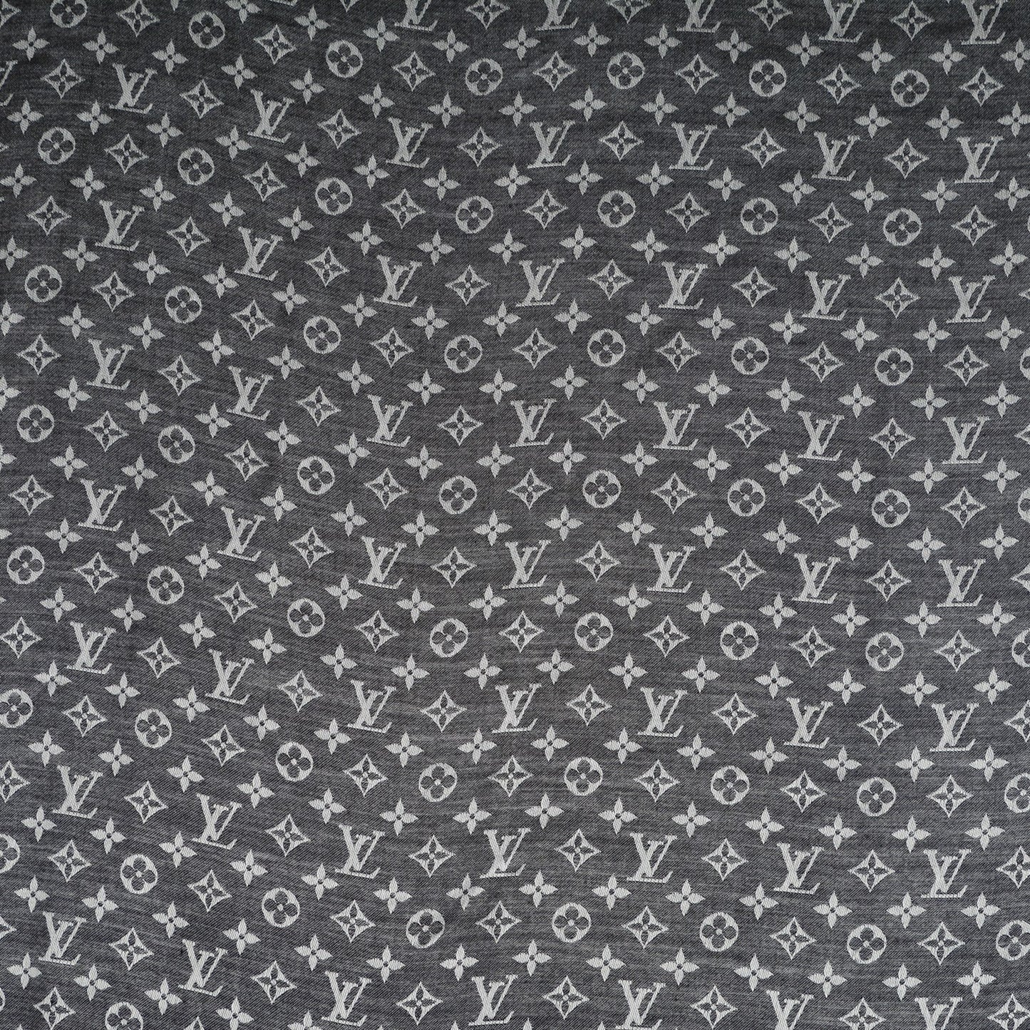 Wool Silk Monogram Denim Shawl Black
