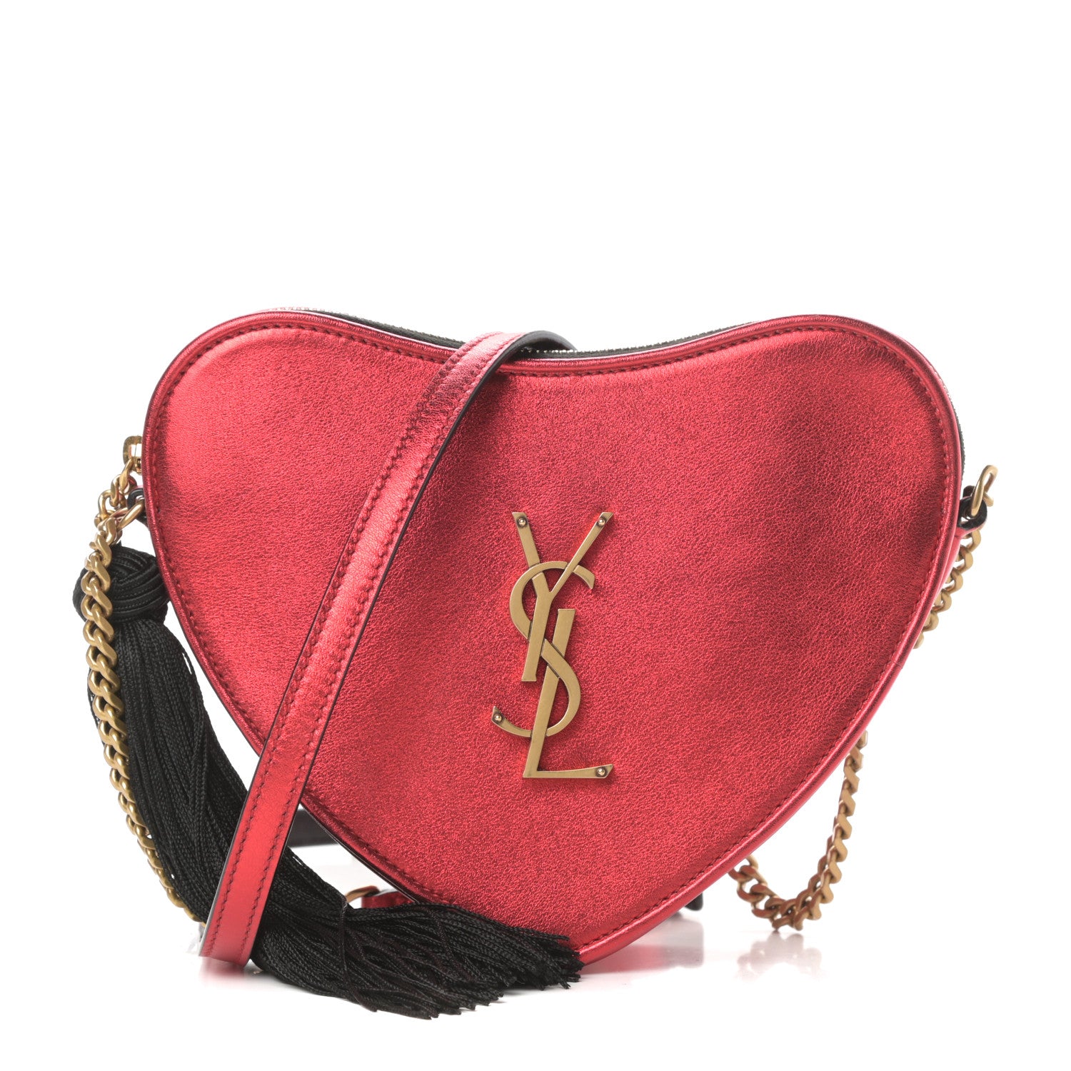 Saint Laurent Metallic Calfskin Heart Monogram Crossbody Black Rouge 1 of 12
