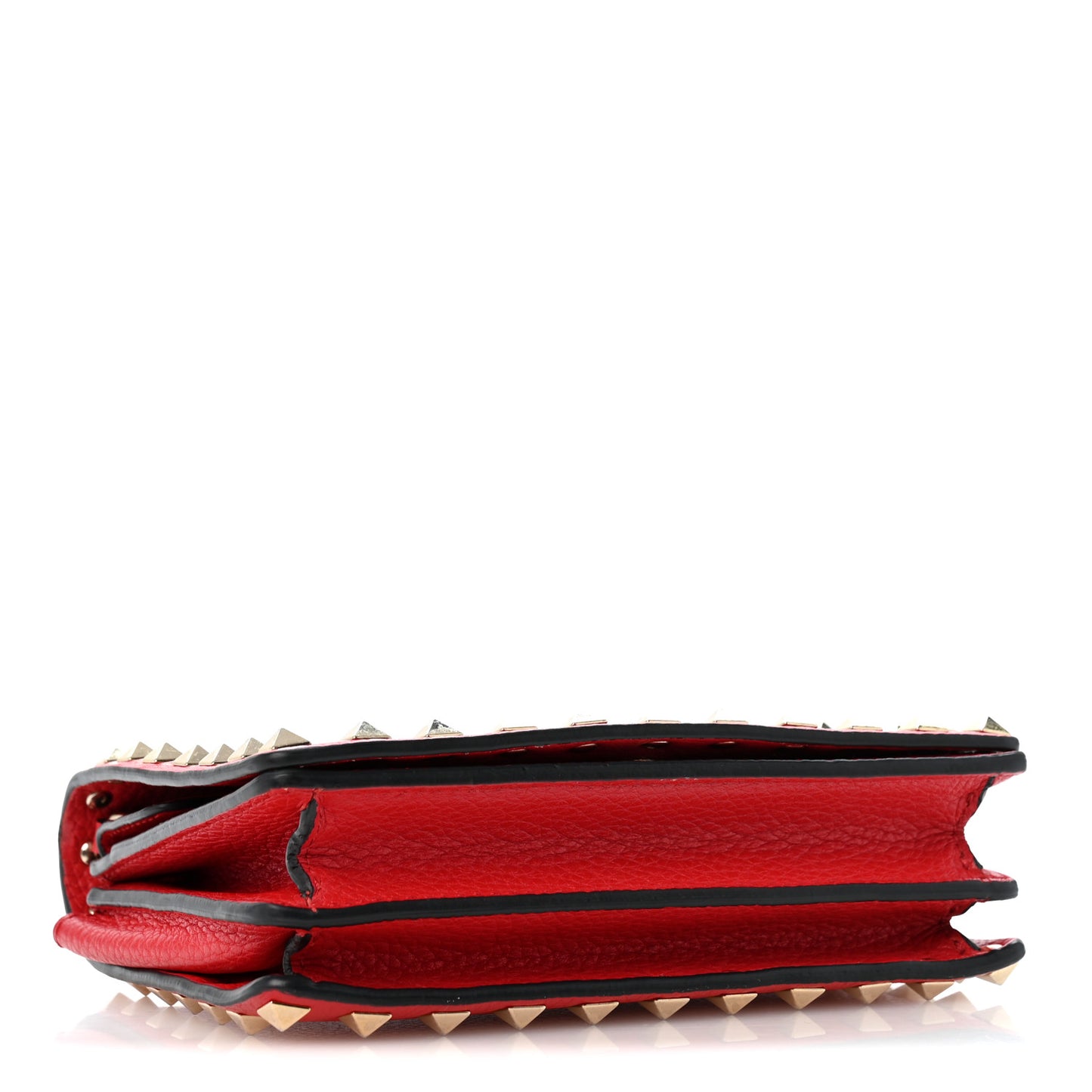 Pebbled Calfskin Rockstud Wallet on Chain Rouge Pur