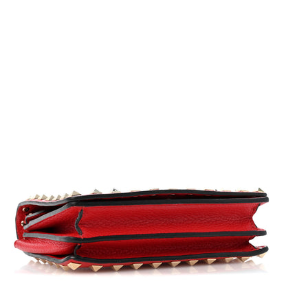 Valentino Garavani Pebbled Calfskin Rockstud Wallet on Chain Rouge Pur 4 of 12