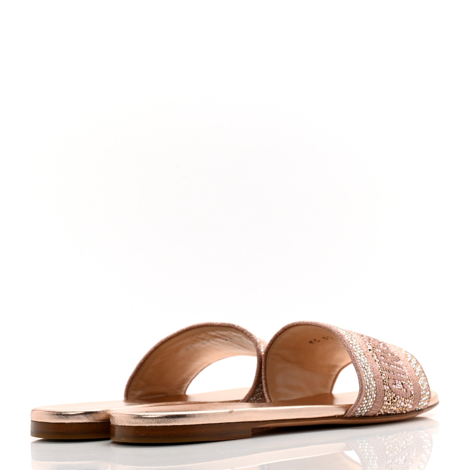 Christian Dior Cotton Laminated Calfskin Strass Embroidered Dway Slide Sandals 37.5 Rose Des Vents 4 of 11