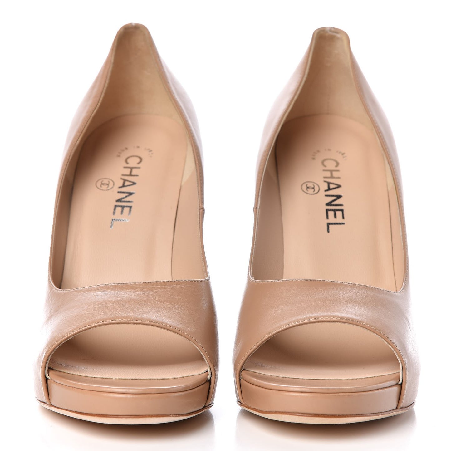 Calfskin Cork Platform Open Toe Pumps 39.5 Beige